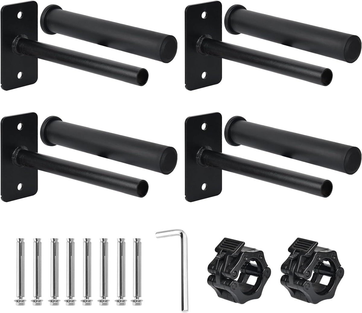 Wall Mount Weight Plate Rack - 4-Pack Storage for 1" or 2" Olympic Plates
