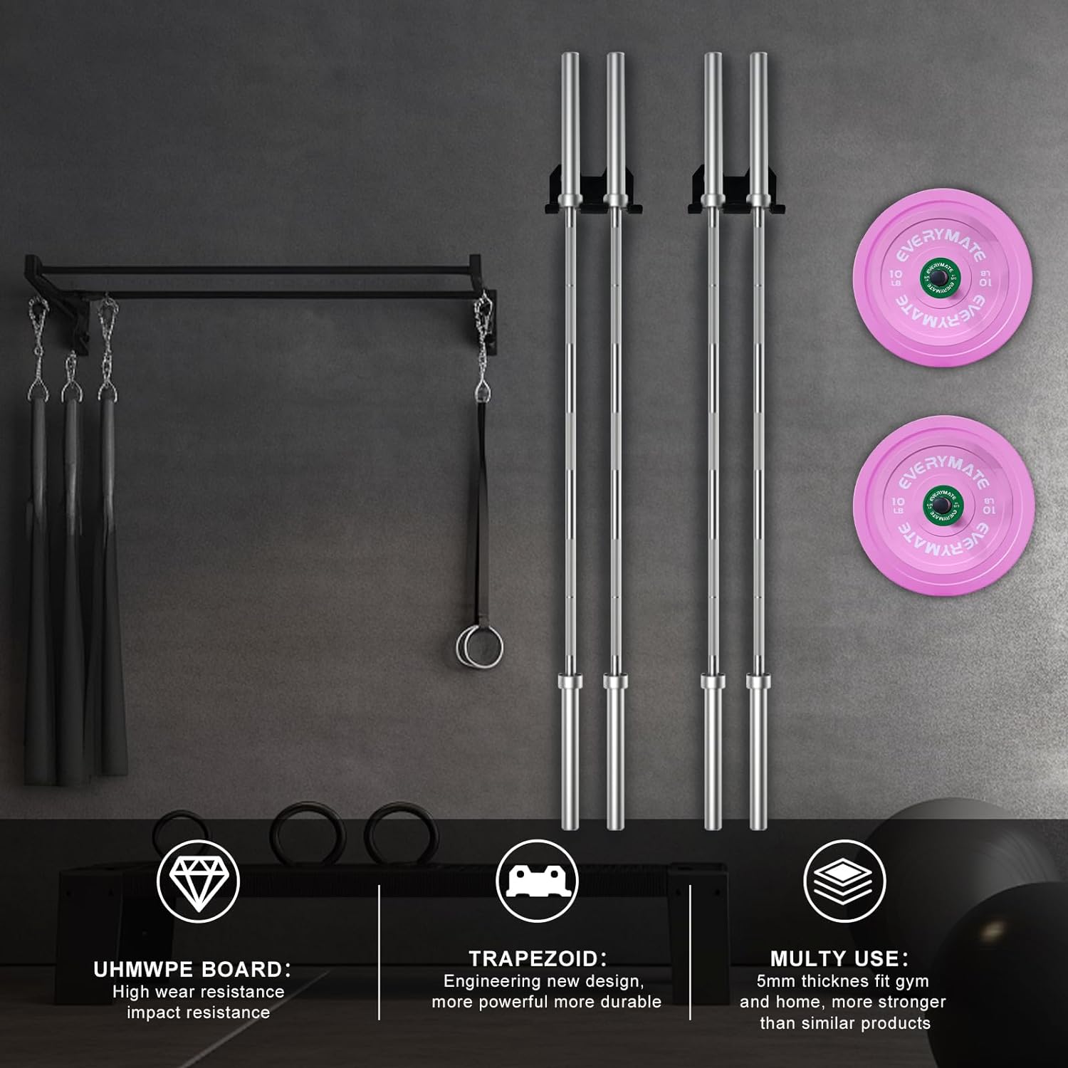 Vertical Barbell Wall Rack - Commercial Gym Storage for 33mm Olympic Bars (Space-Saving Powder-Coated)