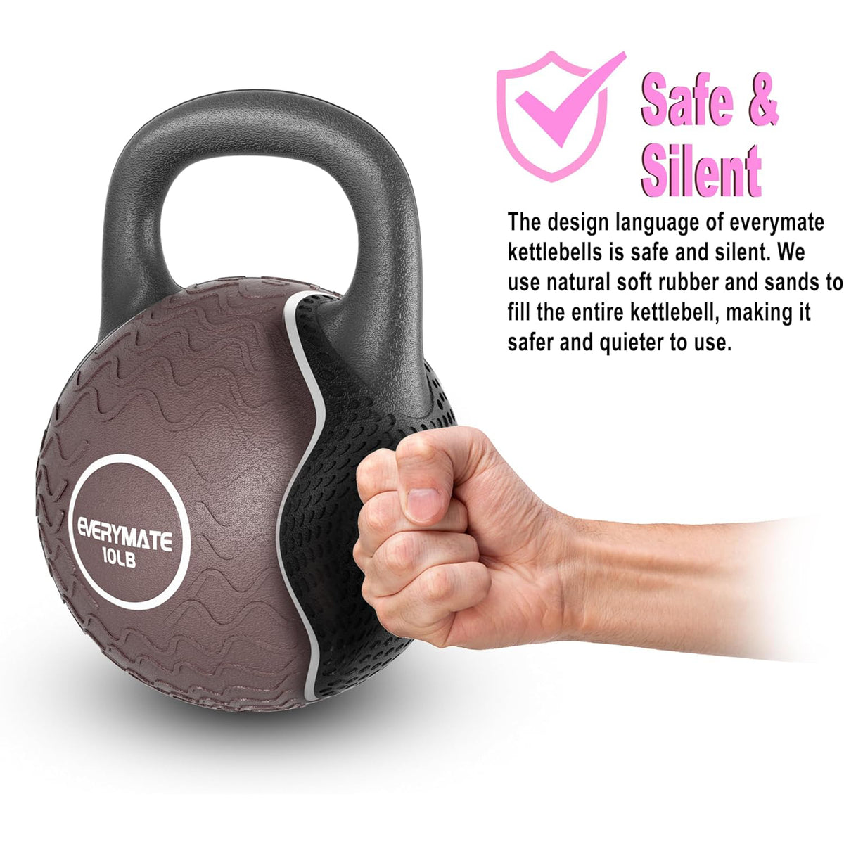 EVERYAMTE Anti Slip Hand Kettlebell Weights for Home Workout Kettlebells Massage Kettlebell, 10LB Rubber Kettlebell