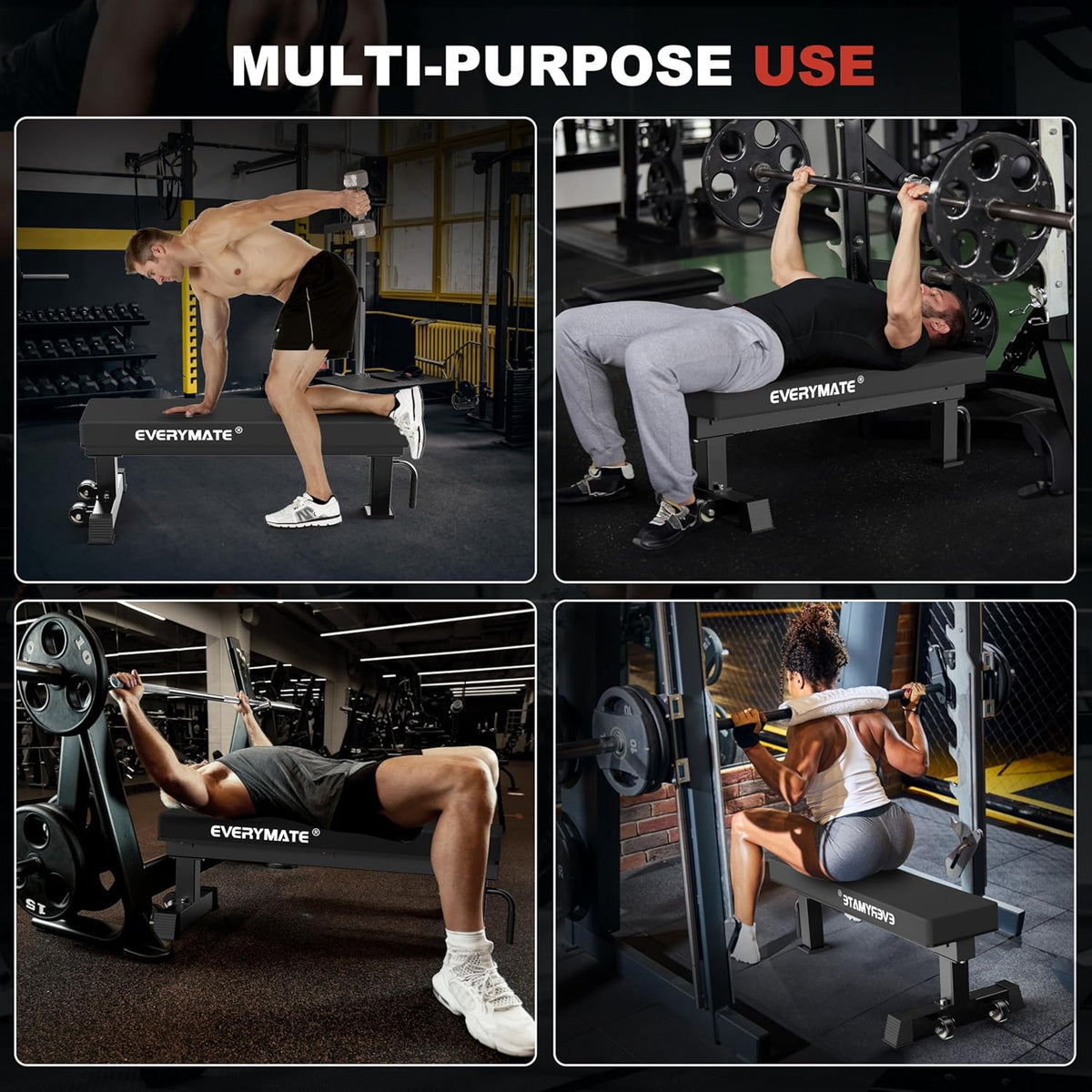 1200LB Flat Weight Bench - 3"x3" Steel Frame with 4" HeftyGrip Pad