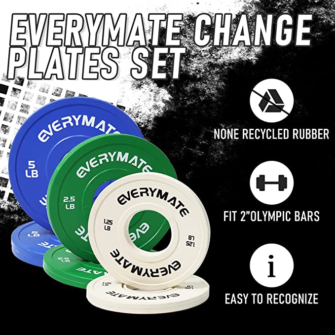 EVERYMATE Change Weight Plates 2.5LB Set Fractional Plate Olympic Bumper Plates for Cross Training Bumper Weight Plates Steel Insert Strength Training Weight Plates