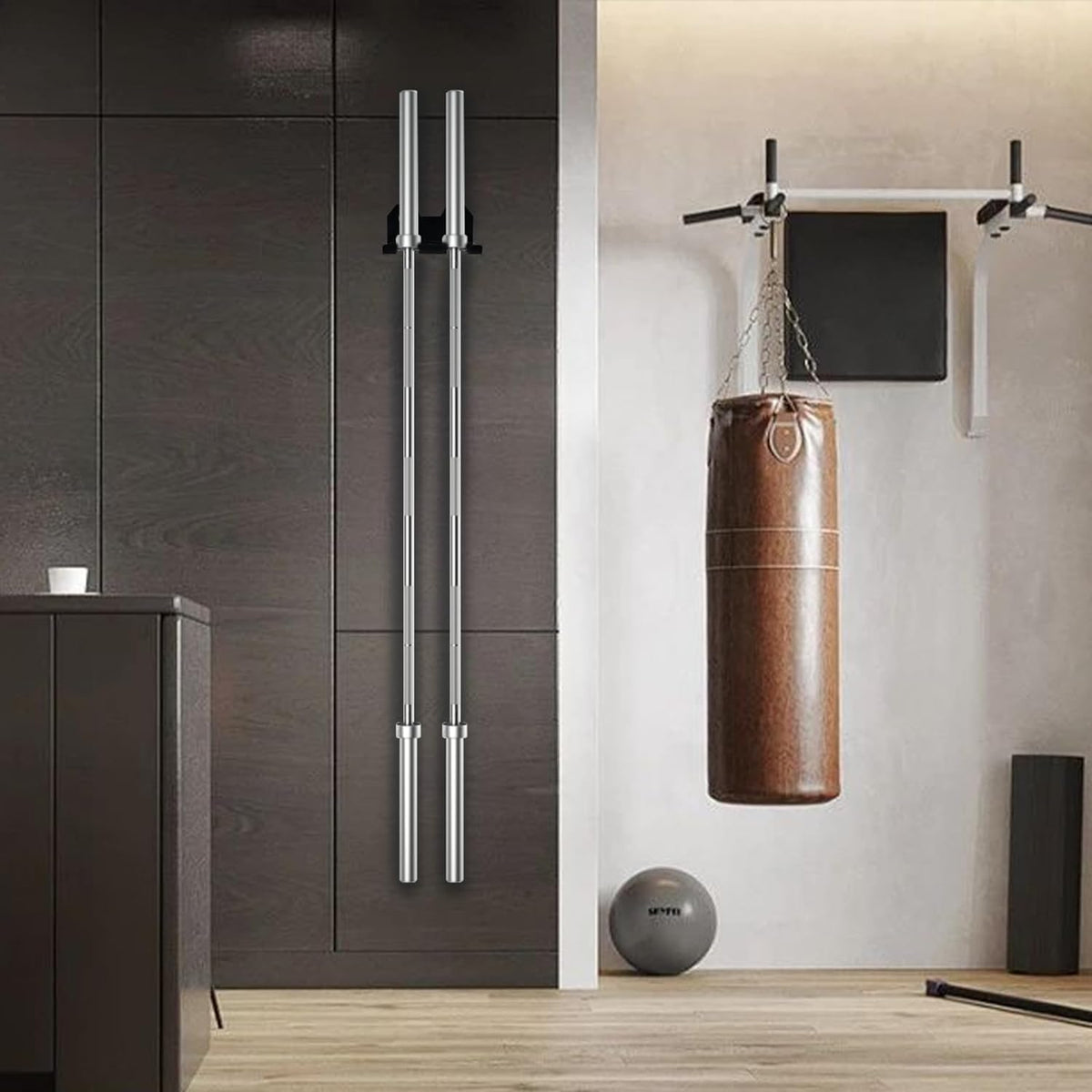 Olympic Barbell Wall Mount Rack - Commercial Gym Storage Holder for 33mm Bars (Space-Saving, Powder-Coated)
