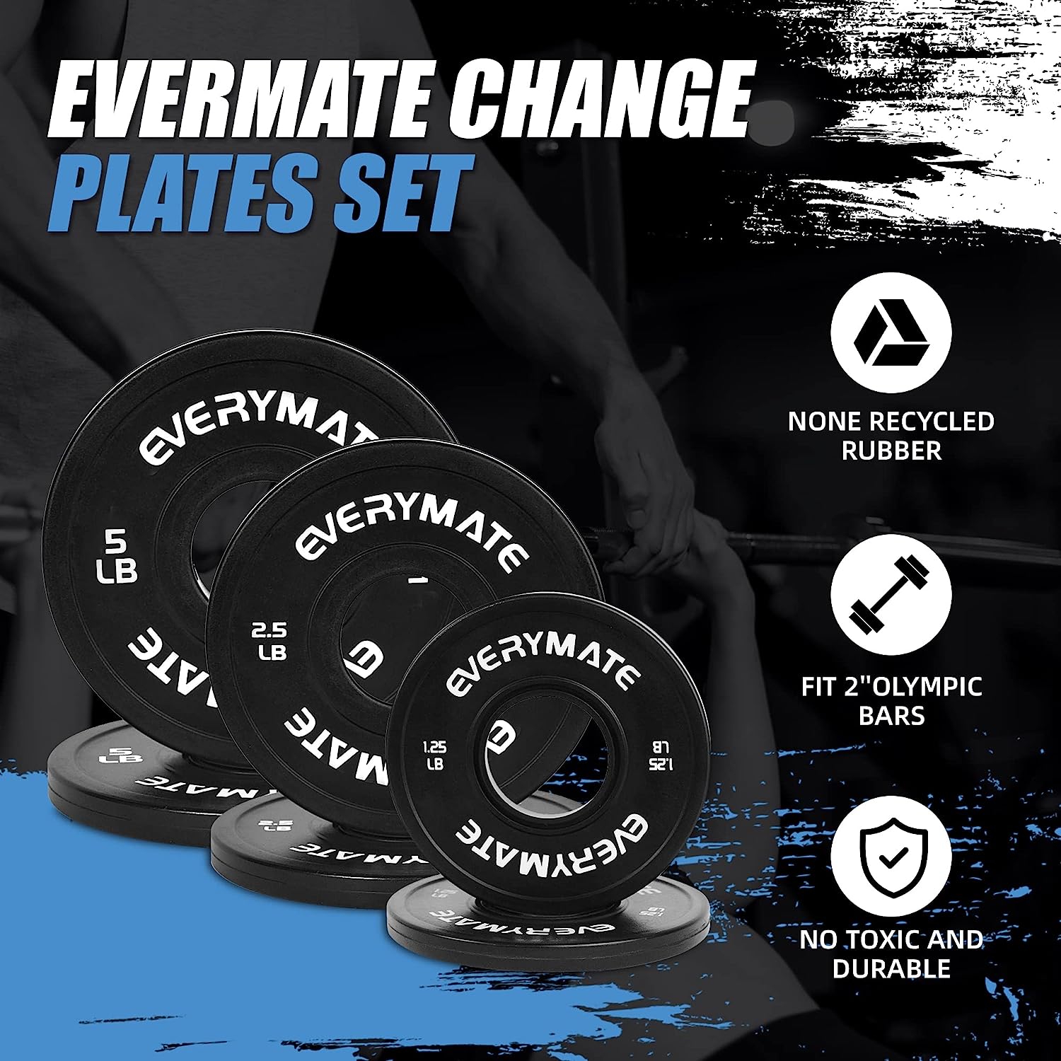 1.25LB Fractional Plates - Olympic Bumper Weight Set with Steel Insert for CrossFit & Strength Training (Pair) EVERYMATE
