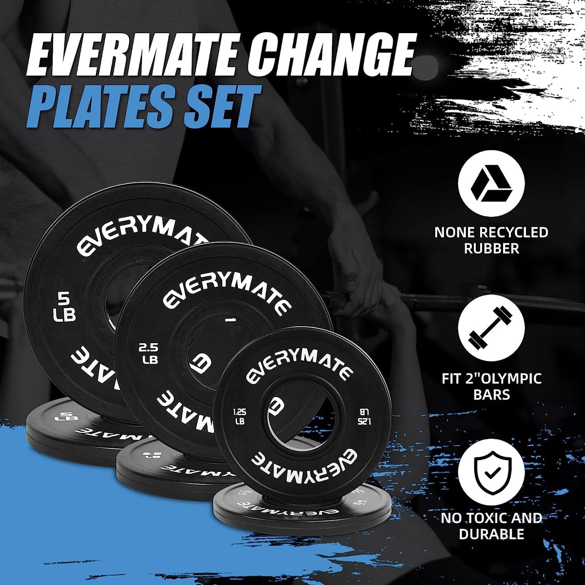 EVERYMATE Black Change Weight Plates 2.5LB Set Fractional Plate Olympic Bumper Plates for Cross Training Bumper Weight Plates Steel Insert Strength Training Weight Plates